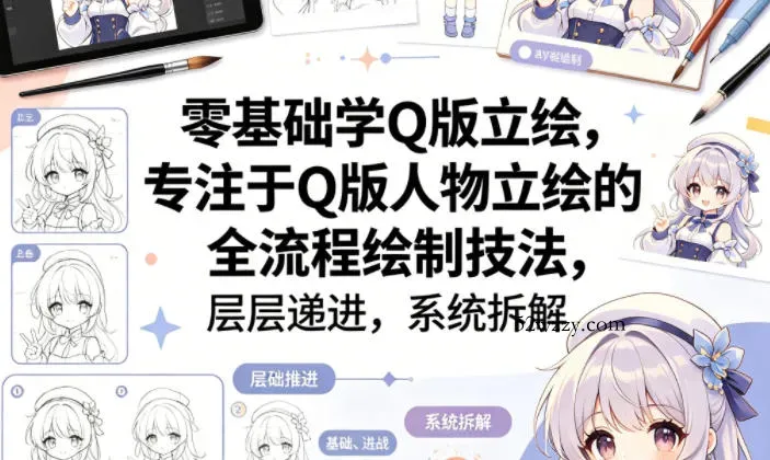 零基础学Q版立绘，专注于Q版人物立绘的全流程绘制技法，层层递进，系统拆解-微众资源