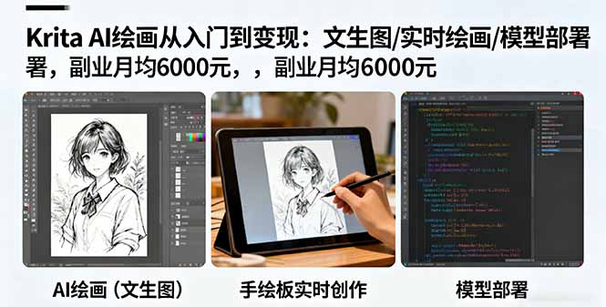 Krita AI绘画从入门到变现：文生图/实时绘画/模型部署，副业月均6000元-微众资源