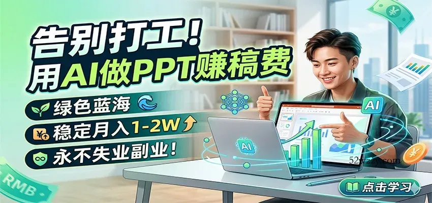 告别打工！用AI做PPT赚稿费，绿色蓝海，稳定月入1-2W，永不失业副业！-微众资源