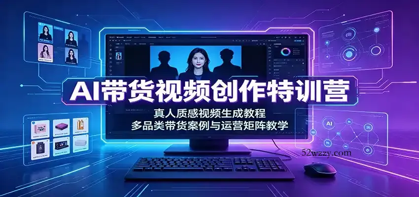 AI带货视频创作特训营：真人质感视频生成教程，多品类带货案例与运营矩阵教学-微众资源