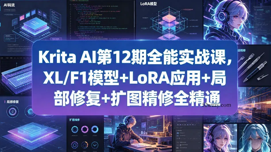Krita AI第12期全能实战课，XL/F1模型+LoRA应用+局部修复+扩图精修全精通-微众资源