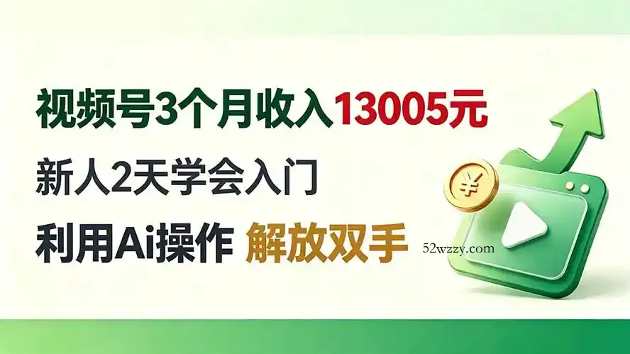 视频号3个月收入13005元， 新人2天学会入门， 利用Ai操作 解放双手！-微众资源
