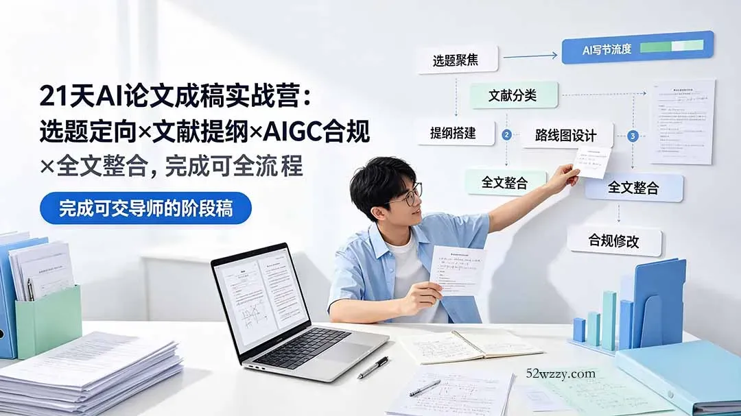 21天AI论文成稿实战营：选题定向×文献提纲×AIGC合规×全文整合，完成可交导师的阶段稿-微众资源