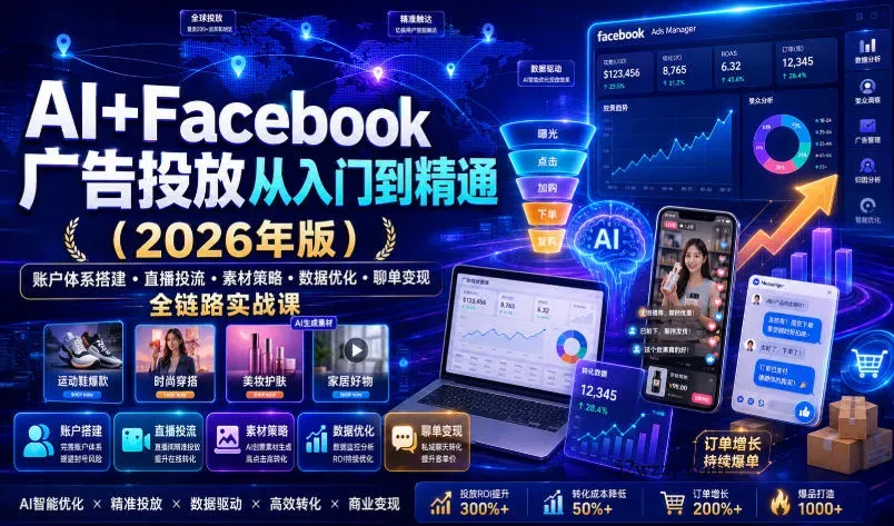 AI+Facebook广告投放从入门到精通(2026年版)｜账户体系搭建・直播投流・素材策略・数据优化・聊单变现全链路实战课-微众资源