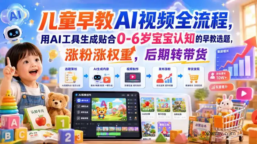 儿童早教AI视频全流程，用AI工具生成贴合0-6岁宝宝认知的早教选题，涨粉涨权重，后期转带货