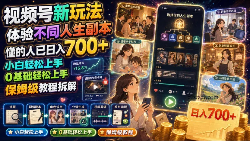 视频号新玩法体验不同人生副本，懂的人已日入700+，小白轻松上手，0基础轻松上手，保姆级教程拆解-微众资源