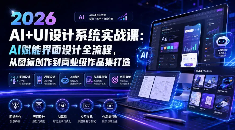 2026 AI+UI设计系统实战课：AI赋能界面设计全流程，从图标创作到商业级作品集打造-微众资源