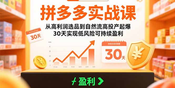 拼多多实战课：从高利润选品到自然流高投产起爆 30天实现低风险可持续盈利-微众资源