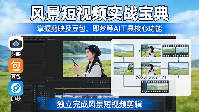 风景短视频实战宝典：掌握剪映及豆包、即梦等AI工具的核心功能，独立完成风景短视频剪辑-微众资源
