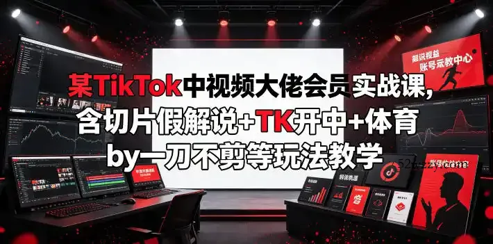 某TikTok中视频大佬会员实战课,含切片假解说+TK开中+体育by一刀不剪等玩法教学