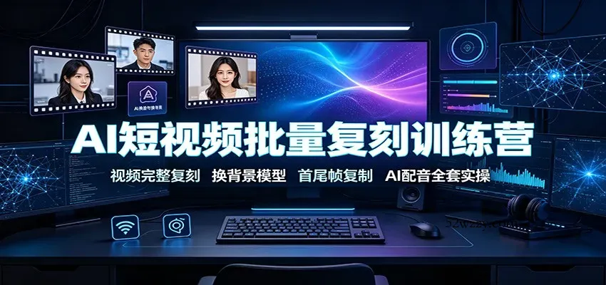 AI短视频批量复刻训练营：视频完整复刻，换背景模型、首尾帧复制、AI配音全套实操-微众资源