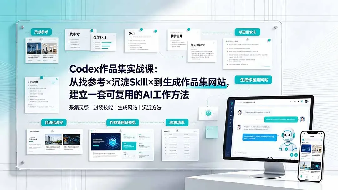 Codex作品集实战课：从找参考×沉淀Skill×到生成作品集网站，建立一套可复用的AI工作方法-微众资源