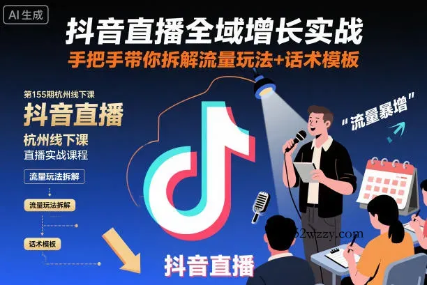 抖音直播全域增长实战第155期杭州线下课，手把手带你拆解流量玩法+话术模板-微众资源