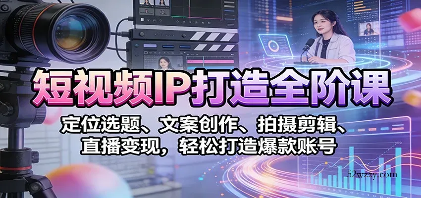 短视频IP打造全阶课：定位选题、文案创作、拍摄剪辑、直播变现，轻松打造爆款账号-微众资源