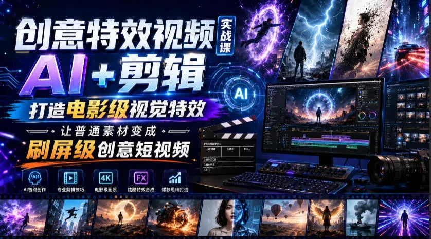 创意特效视频实战课,AI+剪辑打造电影级视觉特效,让普通素材变成刷屏级创意短视频-微众资源