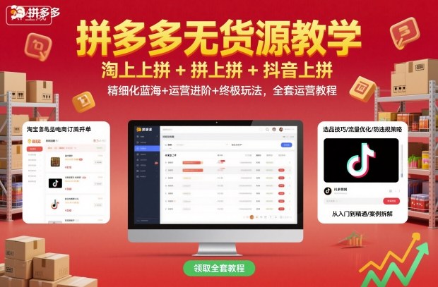 拼多多无货源教学，淘上拼+拼上拼+抖上拼，精细化蓝海+运营进阶+终极玩法，全套运营教程-微众资源