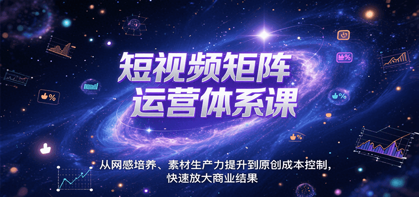短视频矩阵运营体系课，从网感培养、素材生产力提升到原创成本控制，快速放大商业结果-微众资源