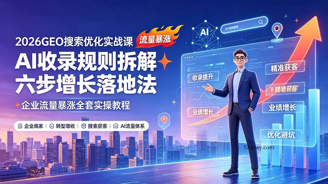 2026GEO搜索优化实战课：AI收录规则拆解｜六步增长落地法｜企业流量暴涨全套实操教程-微众资源