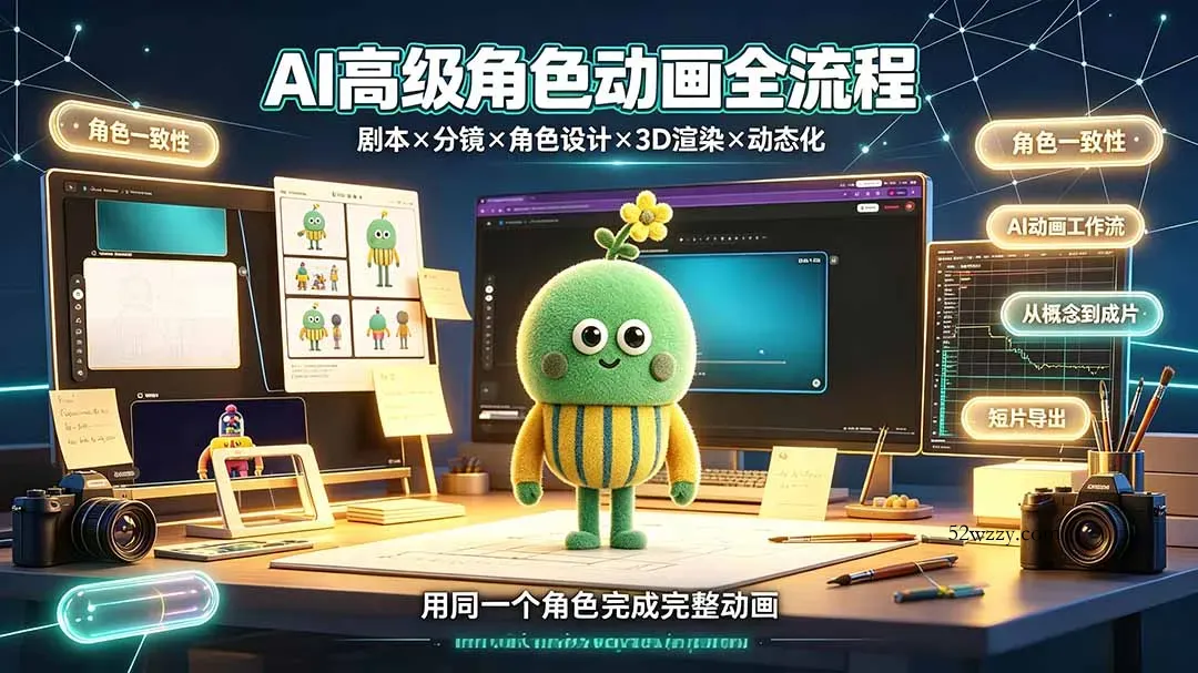 AI高级角色动画全流程：剧本×分镜×角色设计×3D渲染×动态化，从概念到成片一站式教学-微众资源