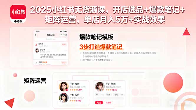 2025小红书无货源课，开店选品+爆款笔记+矩阵运营，单店月入5万+实战效果-微众资源
