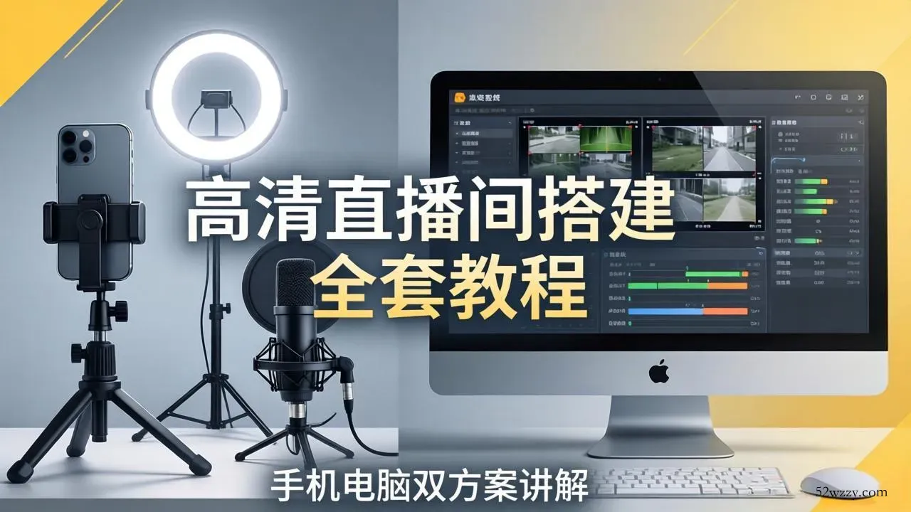 高清直播间搭建全套教程，手机电脑双方案讲解，设备选型调试多机位实操教学-微众资源