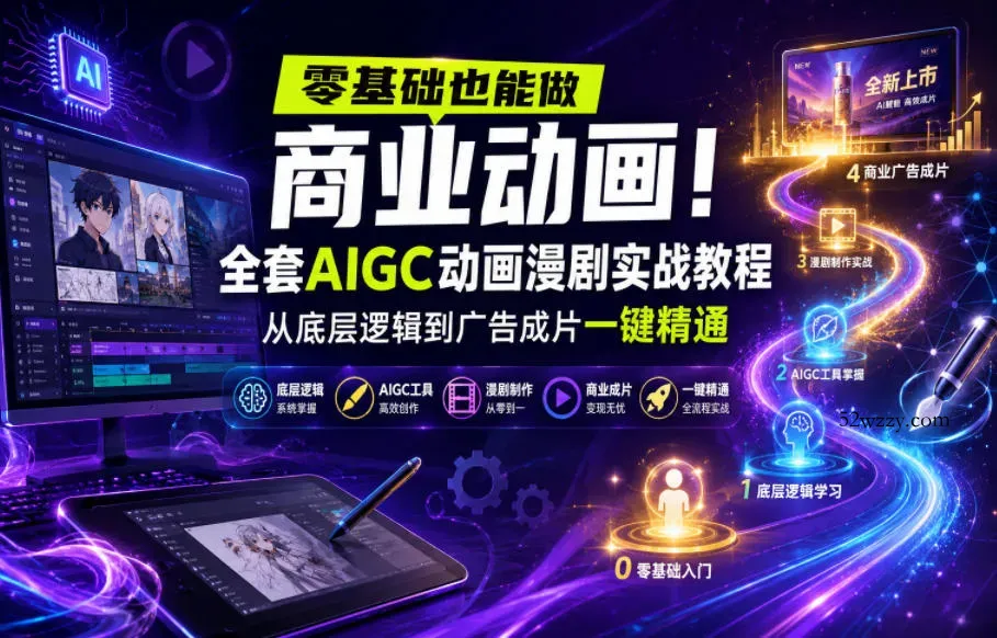 零基础也能做商业动画！全套AIGC动画漫剧实战教程，从底层逻辑到广告成片一键精通(更新0715)-微众资源