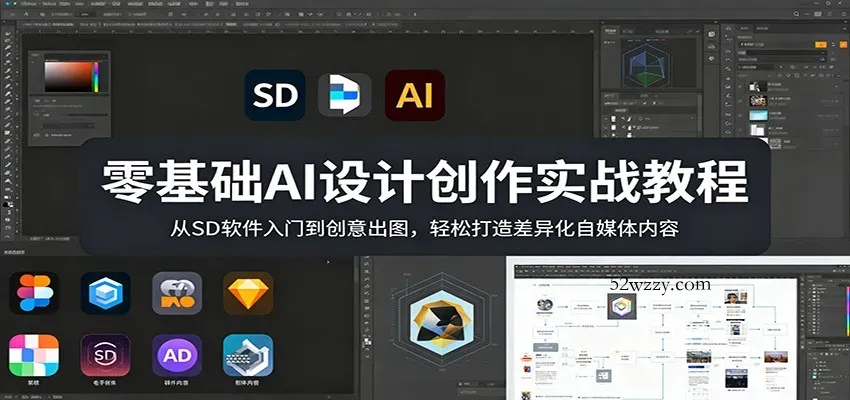 零基础AI设计创作实战教程：从SD软件入门到创意出图，轻松打造差异化自媒体内容-微众资源