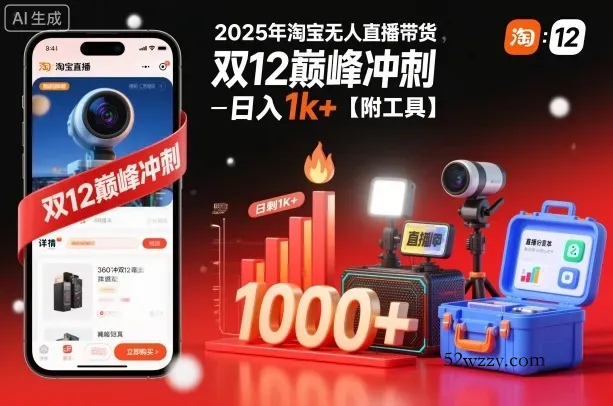 2025年淘宝无人直播带货，冲刺双12，日入1k+【附工具】【揭秘】-微众资源