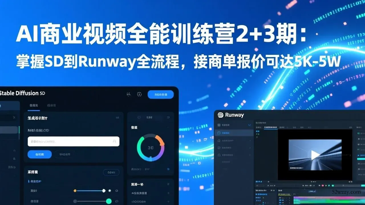 AI商业视频全能训练营2+3期：掌握SD到Runway全流程，接商单报价可达5K-5W-微众资源