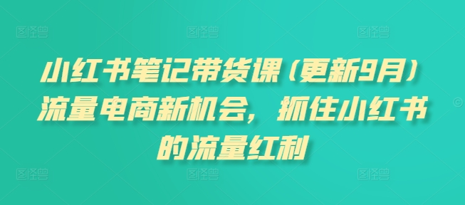 小红书笔记带货课(更新25年9月)流量电商新机会，抓住小红书的流量红利-微众资源