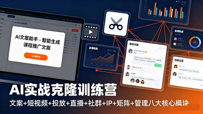 AI实战克隆训练营：文案+短视频+投放+直播+社群+IP+矩阵+管理八大核心模块-微众资源