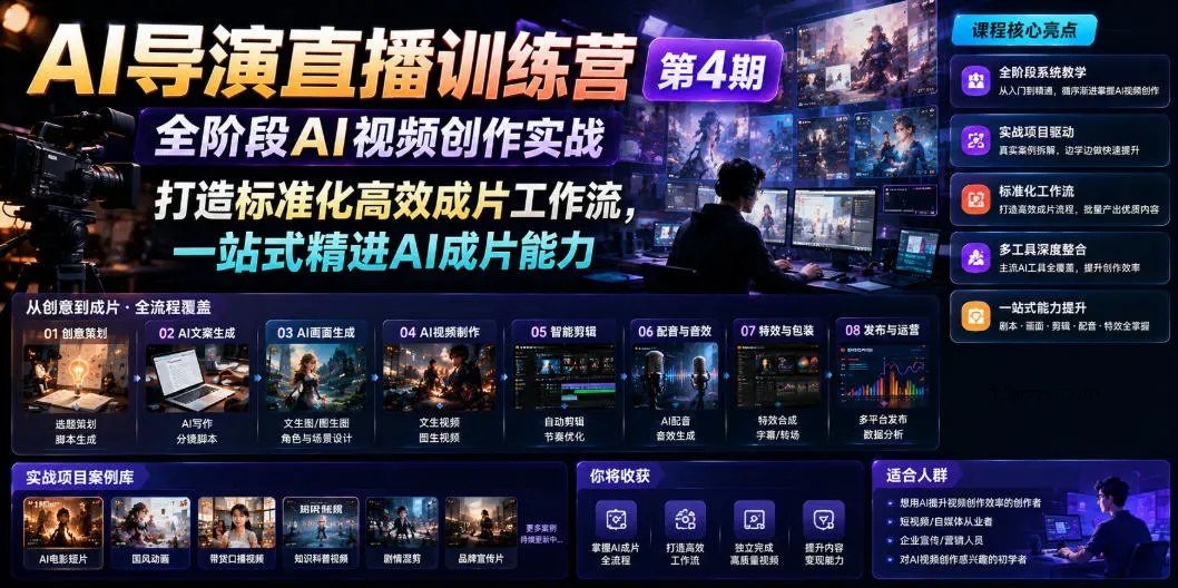 AI导演直播训练营第4期｜全阶段AI视频创作实战，打造标准化高效成片工作流，一站式精进AI成片能力-微众资源
