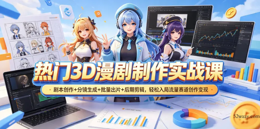 热门3D漫剧制作实战课，剧本创作+分镜生成+批量出片+后期剪辑，轻松入局流量赛道创作变现-微众资源