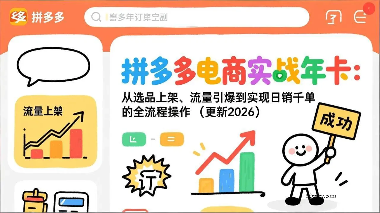 拼多多电商实战年卡：从选品上架、流量引爆到实现日销千单的全流程操作(更新2026-微众资源