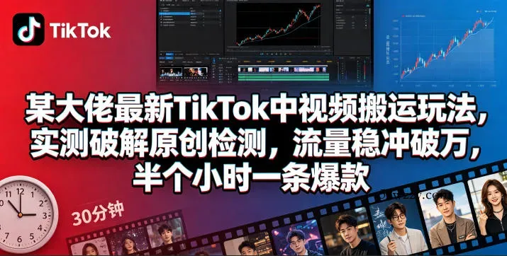 某大佬最新TikTok中视频搬运玩法，实测破解原创检测，流量稳冲破万，半个小时一条爆款-微众资源