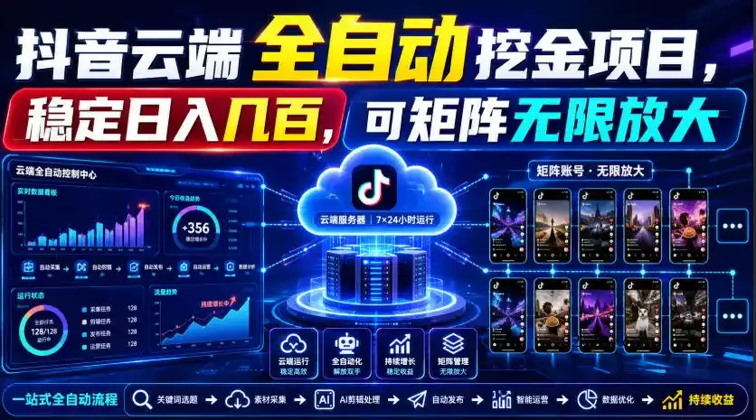 Dy云端全自动挖金项目,稳定日入几百,可矩阵无限放大!【揭秘】