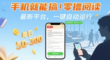 手机就能搞！零撸阅读挂G，最新平台，一键自动运行，随时随地挣，单日50-3张+【揭秘】-微众资源