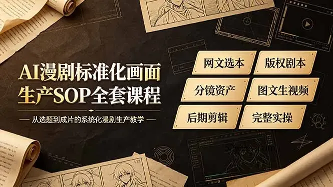 AI漫剧标准化画面生产SOP全套课程-更新，网文选本版权剧本分镜资产全覆盖，图文生视频后期剪辑完整实操教学-微众资源