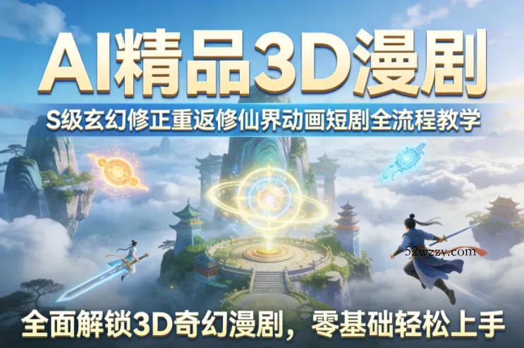 AI精品3D漫剧S级玄幻修正重返修仙界动画短剧全流程教学，全面解锁3D奇幻漫剧，零基础轻松上手-微众资源