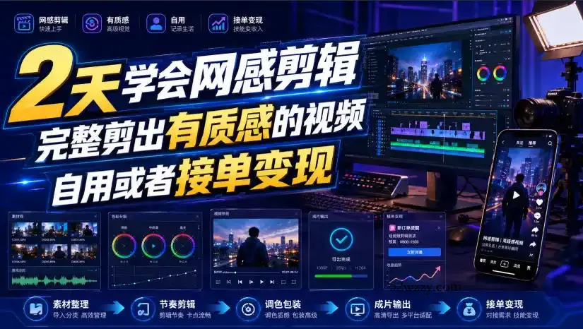 2天学会网感剪辑，完整剪出有质感的视频，自用或者接单变现-微众资源
