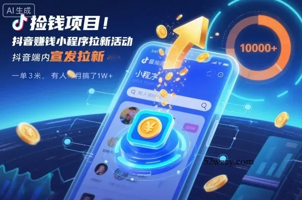 捡钱项目！抖音賺钱小程序拉新活动，抖音端内宣发拉新，一单3米，有人半个月搞了1W+-微众资源