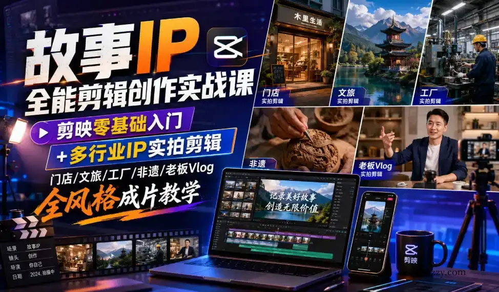 故事IP全能剪辑创作实战课｜剪映零基础入门+多行业IP实拍剪辑，门店/文旅/工厂/非遗/老板Vlog全风格成片教学-微众资源