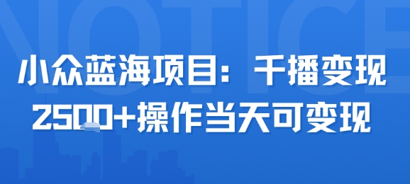 小众蓝海项目，千播变现2.5k+操作当天可变现-微众资源