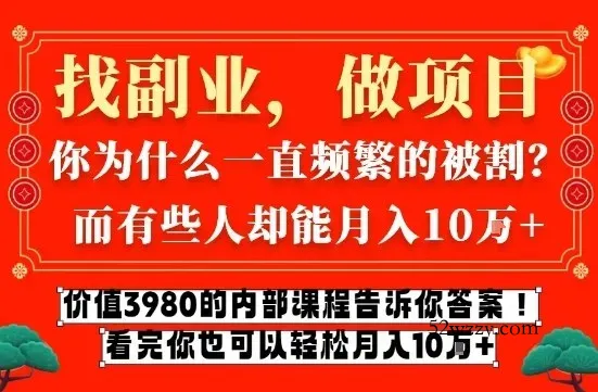价值3980的网创内部课程，告诉你互联网创业月入10个W的秘密【揭秘】-微众资源