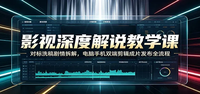 影视深度解说教学课：对标洗稿剧情拆解，电脑手机双端剪辑成片发布全流程-微众资源