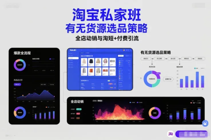 淘宝私家班，有无货源选品策略，高成功率爆款全流程打法，全店动销与淘短+付费引流(更新)-微众资源