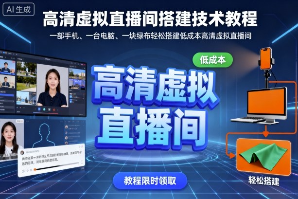 高清虚拟直播间搭建技术教程，一部手机、一台电脑、一块绿布轻松搭建低成本高清虚拟直播间-微众资源