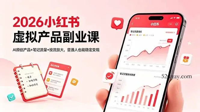 2026小红书虚拟产品副业课，AI原创产品+笔记流量+投流放大，普通人也能稳定变现-微众资源