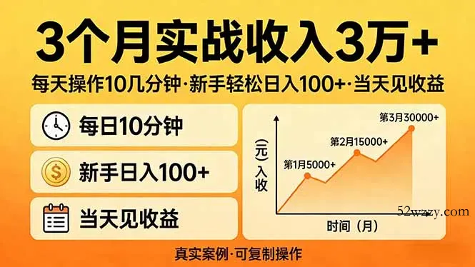 3个月实战收入3万+，每天操作10几分钟，新手轻松日入100+，当天见收益-微众资源