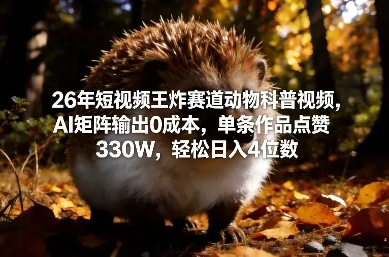 26年短视频王炸赛道动物科普视频，AI矩阵输出0成本，单条作品点赞330W，轻松日入4位数-微众资源